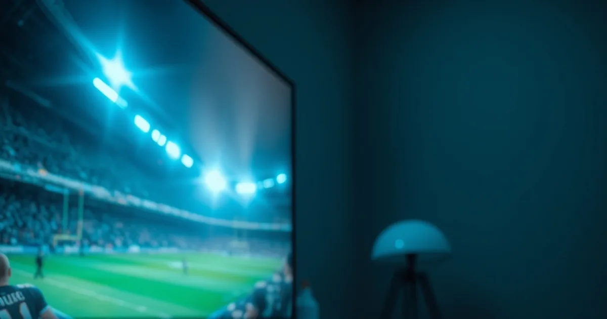 Chromecast con Google TV collegato a una smart TV che trasmette una diretta calcistica in un salotto buio